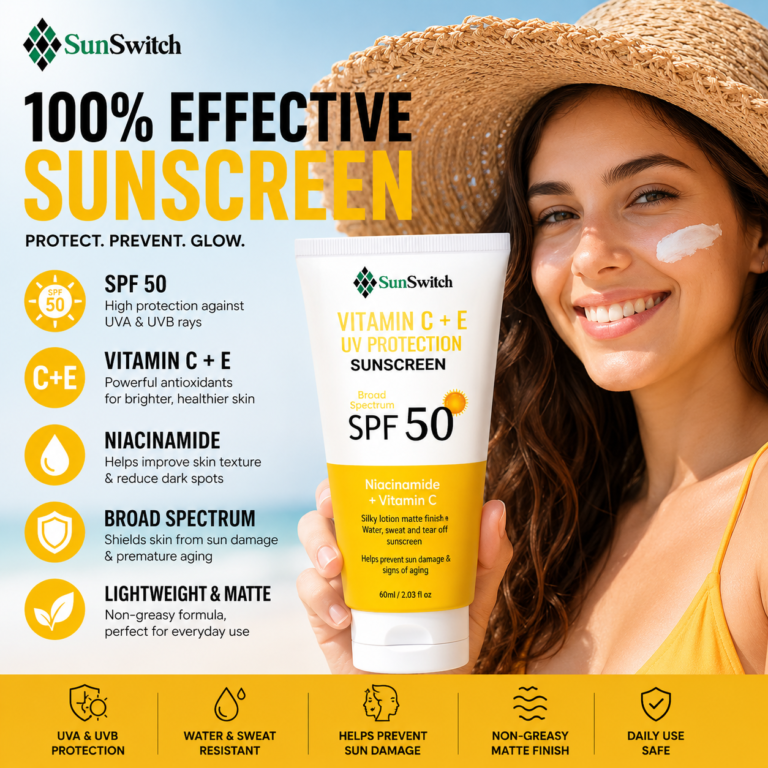 Vitamin C + E Super Bright Sunscreen SPF 50 PA+++ - Daily UV Protection | 60g × Pack of 3